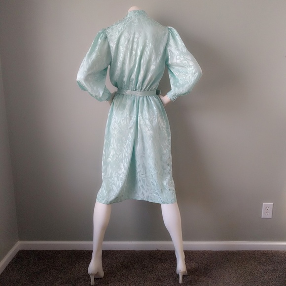 Vtg Mint Green Silky Brocade Sexy Secretary Dress - Picture 5 of 6